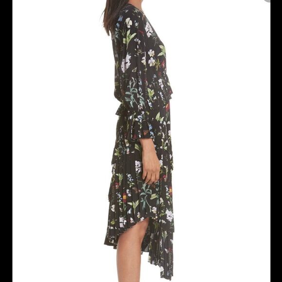 Joie Analena Floral 3/4 Sleeve Pleat Asymmetrical Dress New With Tag Size Medium - Picture 2 of 8